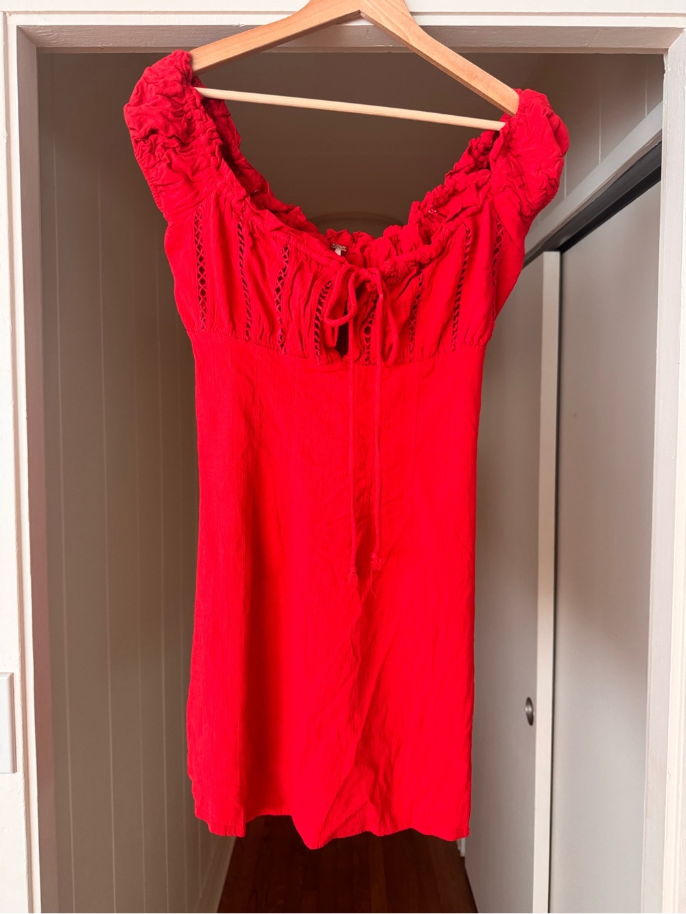 Free People Women's Red Off-Shoulder Smocked sexy Mini Dress